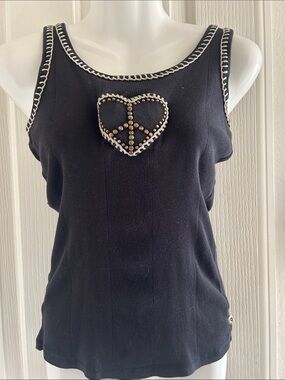 TWISTED HEART Black Tank with Studded Heart Peace Detail
